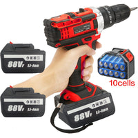 Cordless Drill w/2 Battery Heavy Duty Impact Driver Kit Brushless Hammer Set 88V Kings Warehouse 