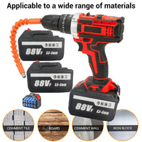 Cordless Drill w/2 Battery Heavy Duty Impact Driver Kit Brushless Hammer Set 88V Kings Warehouse 