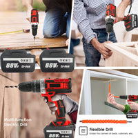 Cordless Drill w/2 Battery Heavy Duty Impact Driver Kit Brushless Hammer Set 88V Kings Warehouse 