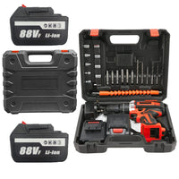 Cordless Drill w/2 Battery Heavy Duty Impact Driver Kit Brushless Hammer Set 88V Kings Warehouse 