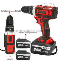 Cordless Drill w/2 Battery Heavy Duty Impact Driver Kit Brushless Hammer Set 88V Kings Warehouse 