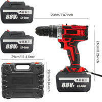 Cordless Drill w/2 Battery Heavy Duty Impact Driver Kit Brushless Hammer Set 88V Kings Warehouse 