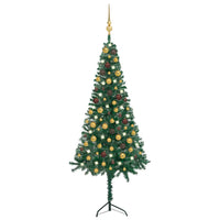 Corner Artificial Christmas Tree LEDs&Ball Set Green 150 cm PVC