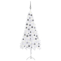 Corner Artificial Christmas Tree LEDs&Ball Set White 150 cm PVC
