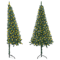Corner Artificial Christmas Tree with LEDs 150 cm Green PVC
