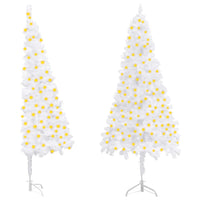 Corner Artificial Christmas Tree with LEDs White 150 cm PVC