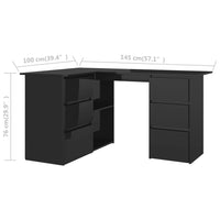 Corner Desk High Gloss Black 145x100x76 cm Kings Warehouse 
