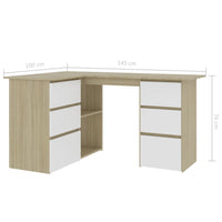 Corner Desk White and Sonoma Oak 145x100x76 cm Office Supplies Kings Warehouse 