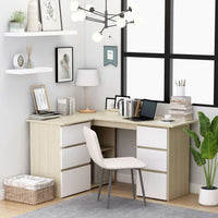 Corner Desk White and Sonoma Oak 145x100x76 cm