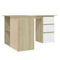 Corner Desk White and Sonoma Oak 145x100x76 cm Office Supplies Kings Warehouse 
