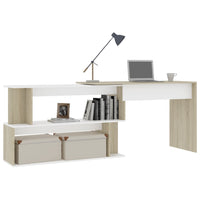 Corner Desk White and Sonoma Oak 200x50x76 cm Kings Warehouse 