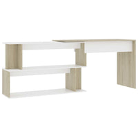 Corner Desk White and Sonoma Oak 200x50x76 cm Kings Warehouse 