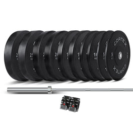 CORTEX 170kg Black Series V2 Rubber Olympic Bumper Plate Set 50mm with SPARTAN205 Barbell Kings Warehouse 