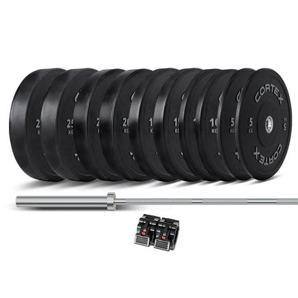 CORTEX 170kg Black Series V2 Rubber Olympic Bumper Plate Set 50mm with SPARTAN205 Barbell Kings Warehouse 