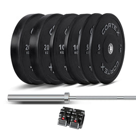 CORTEX 90kg Black Series V2 Rubber Olympic Bumper Plate Set 50mm with SPARTAN100 Barbell Kings Warehouse 