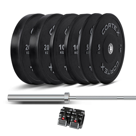 CORTEX 90kg Black Series V2 Rubber Olympic Bumper Plate Set 50mm with SPARTAN100 Barbell Kings Warehouse 