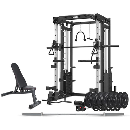 CORTEX SM-25 6-in-1 Power Rack with Smith & Cable Machine + BN6 Bench + 130kg Olympic Weight Plate & Barbell Package Kings Warehouse 