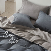 Cosy Club Quilt Cover Set Cotton Duvet Double Blue Dark Grey Bedding Kings Warehouse 