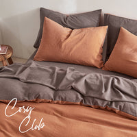 Cosy Club Quilt Cover Set Cotton Duvet Double Orange Brown Bedding Kings Warehouse 