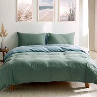 Cosy Club Washed Cotton Quilt Set Green Blue Double Bedding Kings Warehouse 