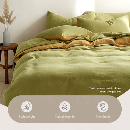 Cosy Club Washed Cotton Quilt Set Yellow Lime Double Bedding Kings Warehouse 
