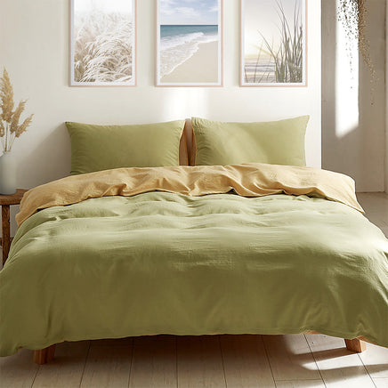 Cosy Club Washed Cotton Quilt Set Yellow Lime Double Bedding Kings Warehouse 