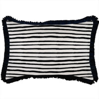 Cushion Cover-Coastal Fringe Black-Paint Stripes-35cm x 50cm