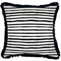 Cushion Cover-Coastal Fringe Black-Paint Stripes-45cm x 45cm