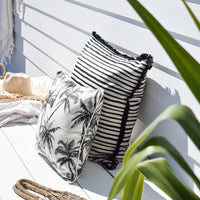 Cushion Cover-Coastal Fringe Black-Paint Stripes-60cm x 60cm Kings Warehouse 