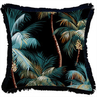 Cushion Cover-Coastal Fringe Black-Palm Trees Black-45cm x 45cm Kings Warehouse 