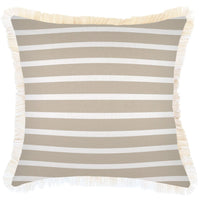 Cushion Cover-Coastal Fringe-Hampton Stripe Beige-45cm x 45cm Kings Warehouse 