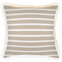 Cushion Cover-Coastal Fringe-Hampton Stripe Beige-45cm x 45cm