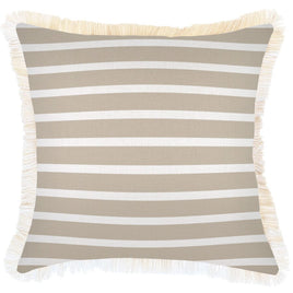 Cushion Cover-Coastal Fringe-Hampton Stripe Beige-45cm x 45cm Kings Warehouse 