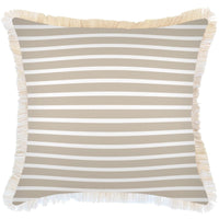 Cushion Cover-Coastal Fringe-Hampton Stripe Beige-60cm x 60cm Kings Warehouse 