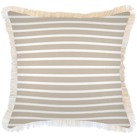 Cushion Cover-Coastal Fringe-Hampton Stripe Beige-60cm x 60cm Kings Warehouse 