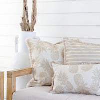 Cushion Cover-Coastal Fringe-Hampton Stripe Beige-60cm x 60cm Kings Warehouse 