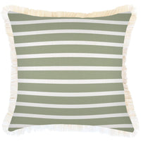 Cushion Cover-Coastal Fringe-Hampton Stripe Sage-45cm x 45cm Kings Warehouse 