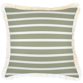 Cushion Cover-Coastal Fringe-Hampton Stripe Sage-45cm x 45cm Kings Warehouse 