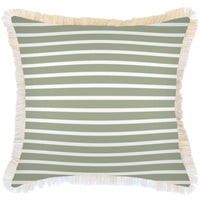 Cushion Cover-Coastal Fringe-Hampton Stripe Sage-60cm x 60cm Kings Warehouse 