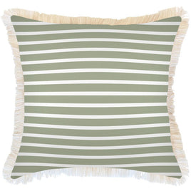 Cushion Cover-Coastal Fringe-Hampton Stripe Sage-60cm x 60cm Kings Warehouse 
