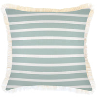 Cushion Cover-Coastal Fringe-Hampton Stripe Seafoam-45cm x 45cm