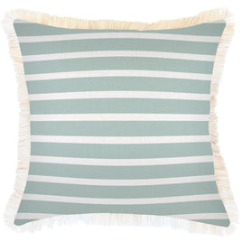 Cushion Cover-Coastal Fringe-Hampton Stripe Seafoam-45cm x 45cm Kings Warehouse 