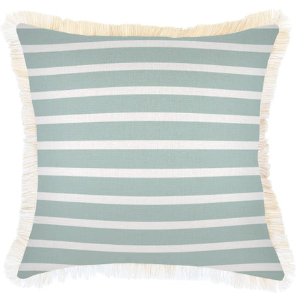 Cushion Cover-Coastal Fringe-Hampton Stripe Seafoam-45cm x 45cm Kings Warehouse 