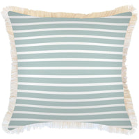 Cushion Cover-Coastal Fringe-Hampton Stripe Seafoam-60cm x 60cm Kings Warehouse 