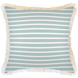 Cushion Cover-Coastal Fringe-Hampton Stripe Seafoam-60cm x 60cm Kings Warehouse 