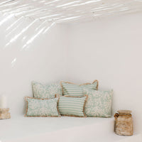 Cushion Cover-Coastal Fringe-Hampton Stripe Seafoam-60cm x 60cm Kings Warehouse 