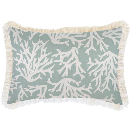 Cushion Cover-Coastal Fringe Natural-Coastal Coral Seafoam-35cm x 50cm Kings Warehouse 
