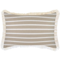 Cushion Cover-Coastal Fringe Natural-Hampton Stripe Beige-35cm x 50cm Kings Warehouse 