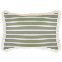 Cushion Cover-Coastal Fringe Natural-Hampton Stripe Sage-35cm x 50cm Kings Warehouse 