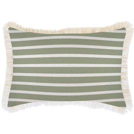 Cushion Cover-Coastal Fringe Natural-Hampton Stripe Sage-35cm x 50cm Kings Warehouse 